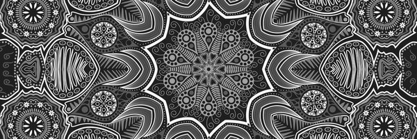 Tablou Mandala indiană cu model floral în design alb-negru