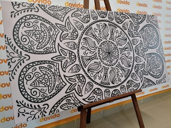 Tablou Mandala cu un model natural abstract în design alb-negru