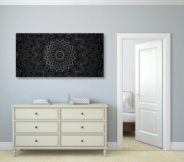 Tablou vintage Mandala în stil indian în design alb-negru