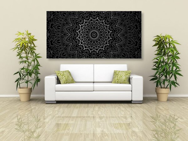 Tablou vintage Mandala în stil indian în design alb-negru