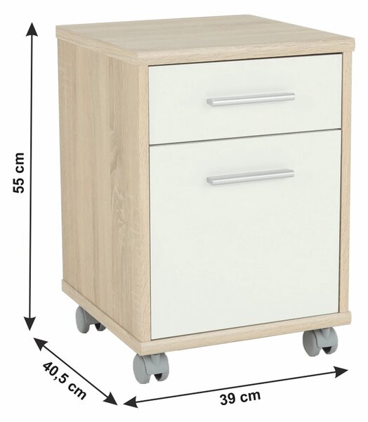 Noptiera JOHAN 2 NEW 07, stejar sonoma/alb, DTD laminat, 39x41x55 cm