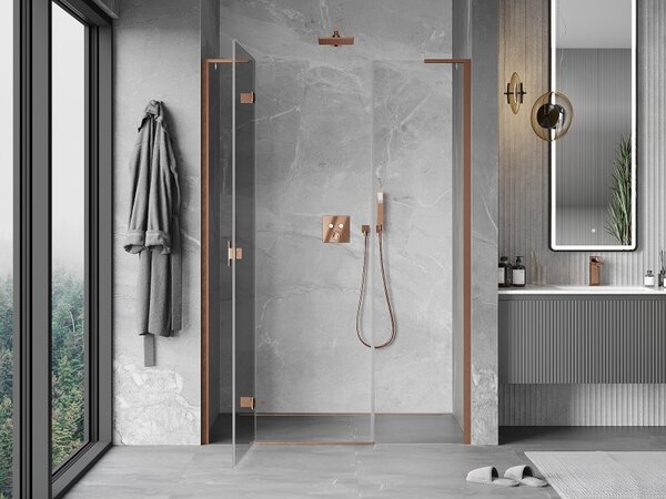Mexen Mist-H L, ușă de duș cu 1 aripă stânga 120 cm, sticlă transparentă, profil mat cupră, 8A5L-120-001-65-00-L