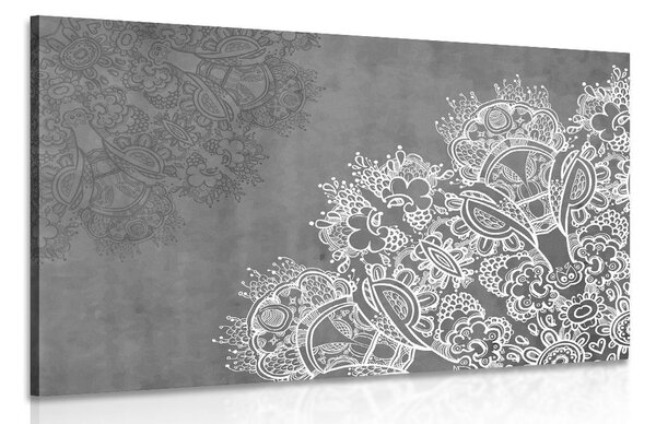 Tablou elementele unei Mandale florale în design alb-negru