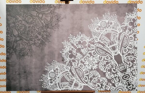 Tablou elementele unei Mandale florale în design alb-negru