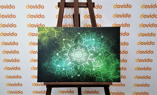 Tablou Mandala cu un fundal galactic în nuanțe de verde