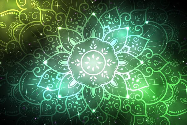 Tablou Mandala cu un fundal galactic în nuanțe de verde