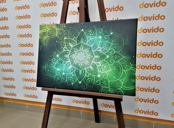 Tablou Mandala cu un fundal galactic în nuanțe de verde