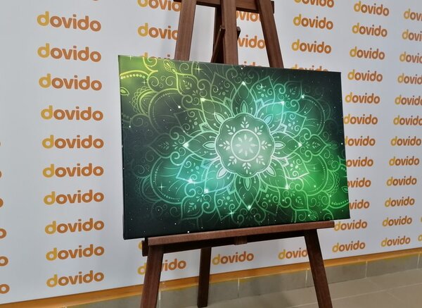 Tablou Mandala cu un fundal galactic în nuanțe de verde