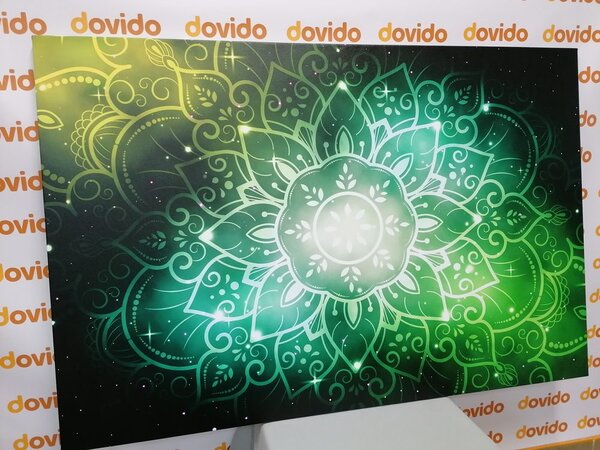 Tablou Mandala cu un fundal galactic în nuanțe de verde