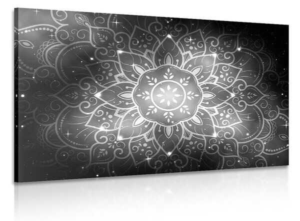 Tablou Mandala cu fundal galactic în design alb-negru