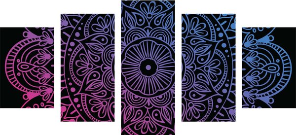 Tablou 5-piese Mandala pe un fundal negru