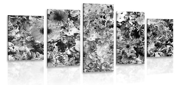Tablou 5-piese flori în design alb-negru