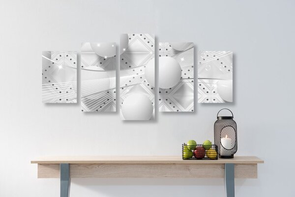 Tablou 5-piese lux alb în design alb-negru