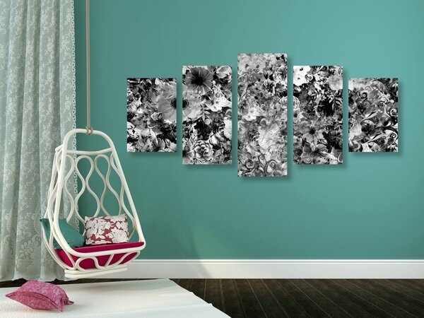 Tablou 5-piese flori în design alb-negru