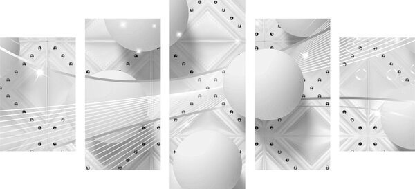 Tablou 5-piese lux alb în design alb-negru