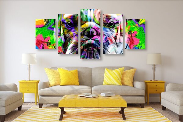 Tablou 5-piese buldog pop-art