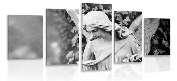 Tablou 5-piese statuie îngerului în design alb-negru