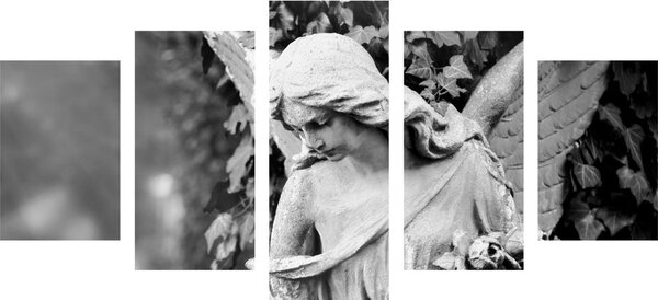 Tablou 5-piese statuie îngerului în design alb-negru