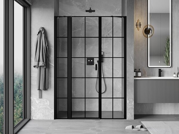 Mexen, Ușă de duș pivotantă Mexen Mist, stânga, 120 cm, grilă neagră - 8A4-120-001-70-77-L