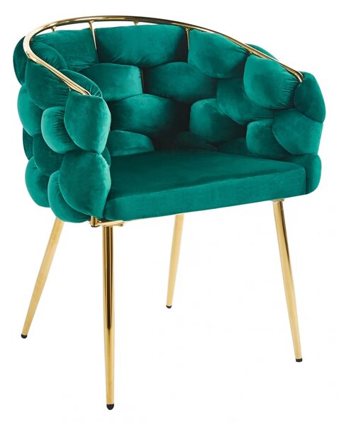 Scaun dining, tapiterie catifea, cadru metalic auriu, Verde