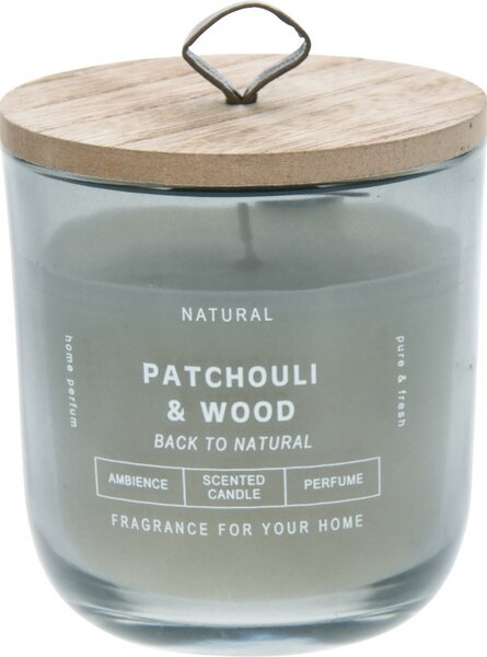 Lumânare în sticlă Back to natural, Patchouli & Wood, 250 g