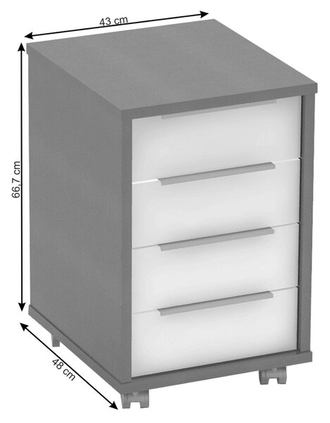 Comoda birou RIOMA NEW TYP 14, gri/alb, DTD laminat/metal, 43x48x67 cm