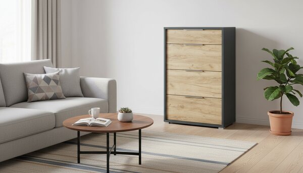 Comoda RIOMA NEW TYP 22, gri grafit/stejar artisan, PAL laminat, 75x38