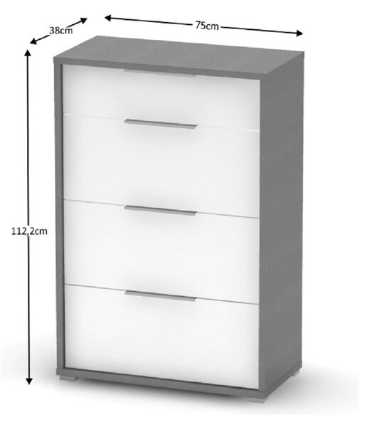 Comoda RIOMA NEW TIPUL 22, gri grafit/alb, PAL laminat/metal, 75x38x11