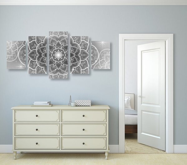 Tablou 5-piese Mandala orientală în design alb-negru