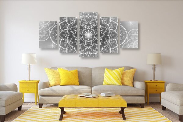 Tablou 5-piese Mandala orientală în design alb-negru