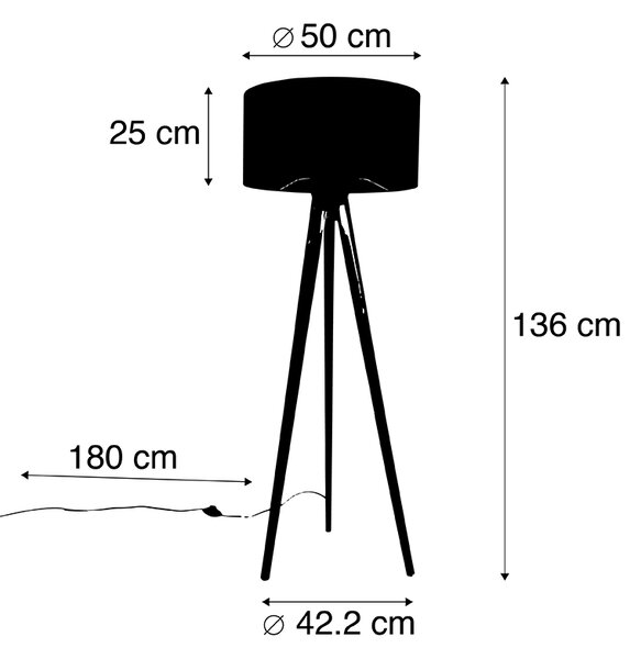 Lampă de podea din lemn cu abajur din material negru 50 cm - Tripod Classic