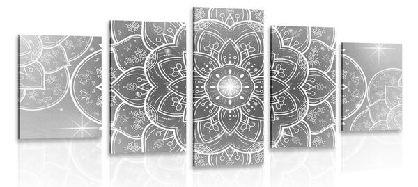 Tablou 5-piese Mandala orientală în design alb-negru