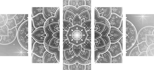 Tablou 5-piese Mandala orientală în design alb-negru