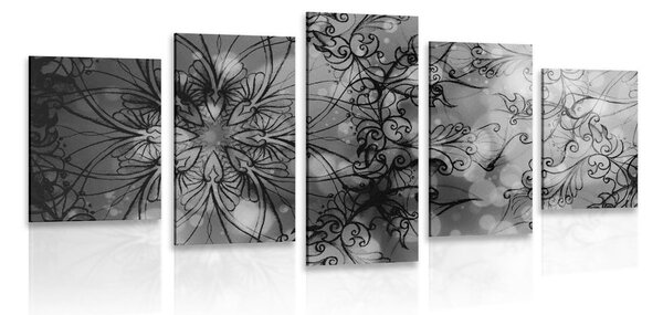 Tablou 5-piese Mandale florală în design alb-negru