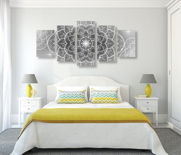 Tablou 5-piese Mandala orientală în design alb-negru
