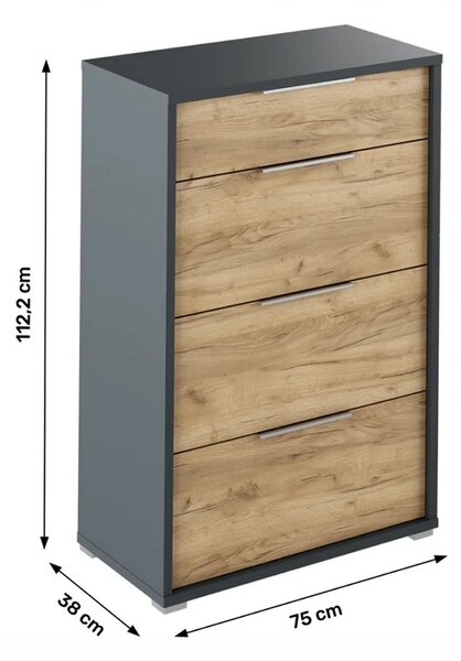 Comoda RIOMA NEW TYP 22, gri grafit/stejar artisan, PAL laminat, 75x38