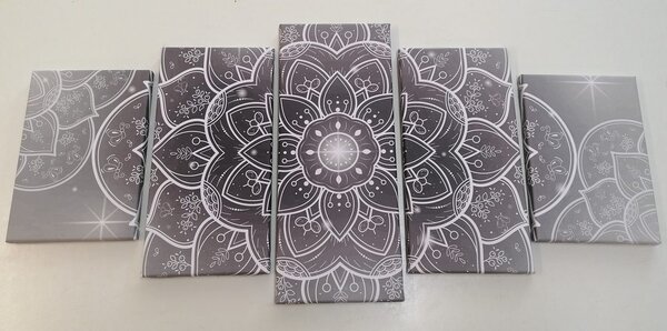 Tablou 5-piese Mandala orientală în design alb-negru