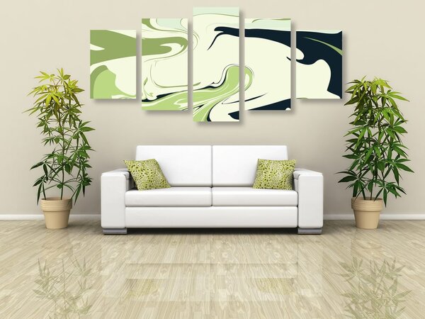 Tablou 5-piese model abstract de materiale în verde