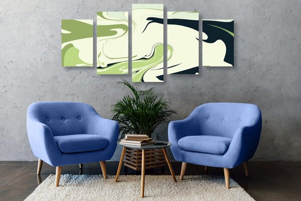 Tablou 5-piese model abstract de materiale în verde