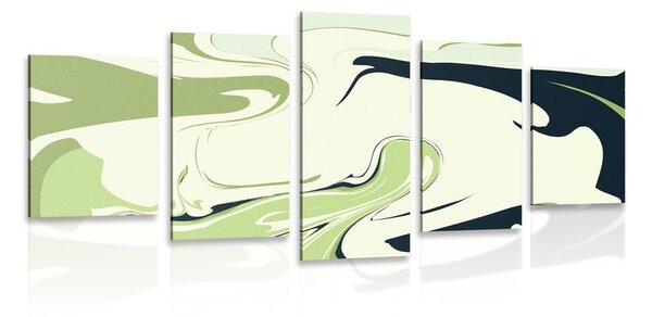 Tablou 5-piese model abstract de materiale în verde