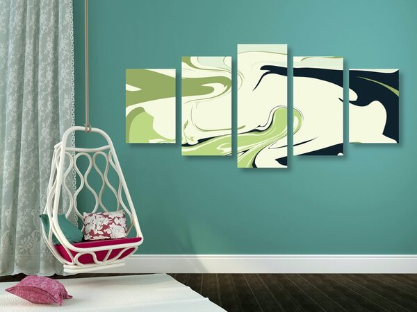 Tablou 5-piese model abstract de materiale în verde