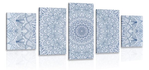 Tablou 5-piese Mandala decorativă detaliată în culoarea albastră
