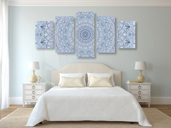 Tablou 5-piese Mandala decorativă detaliată în culoarea albastră