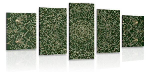 Tablou 5-piese Mandala ornamentată detaliată în colarea verde