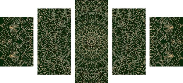 Tablou 5-piese Mandala ornamentată detaliată în colarea verde