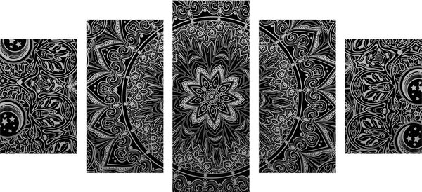 Tablou 5-piese Mandala orientală în design alb-negru