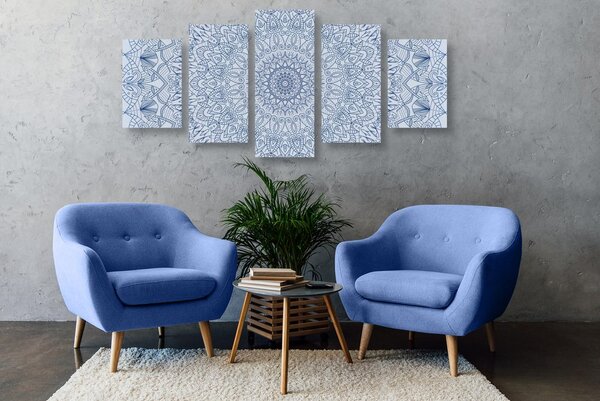 Tablou 5-piese Mandala decorativă detaliată în culoarea albastră