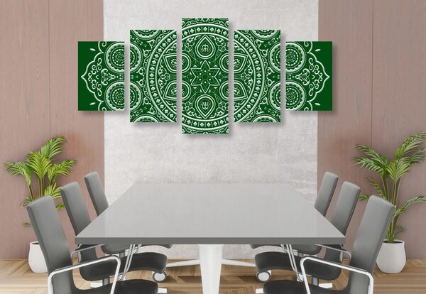 Tablou 5-piese Mandala etnică fină în design verde