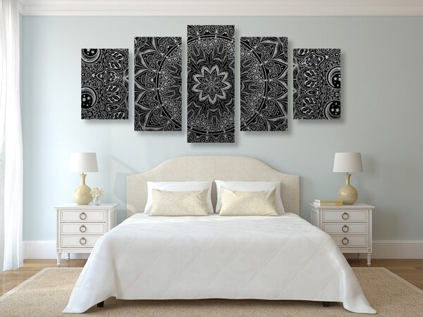 Tablou 5-piese Mandala orientală în design alb-negru