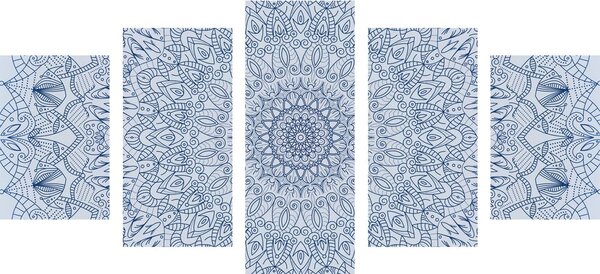 Tablou 5-piese Mandala decorativă detaliată în culoarea albastră